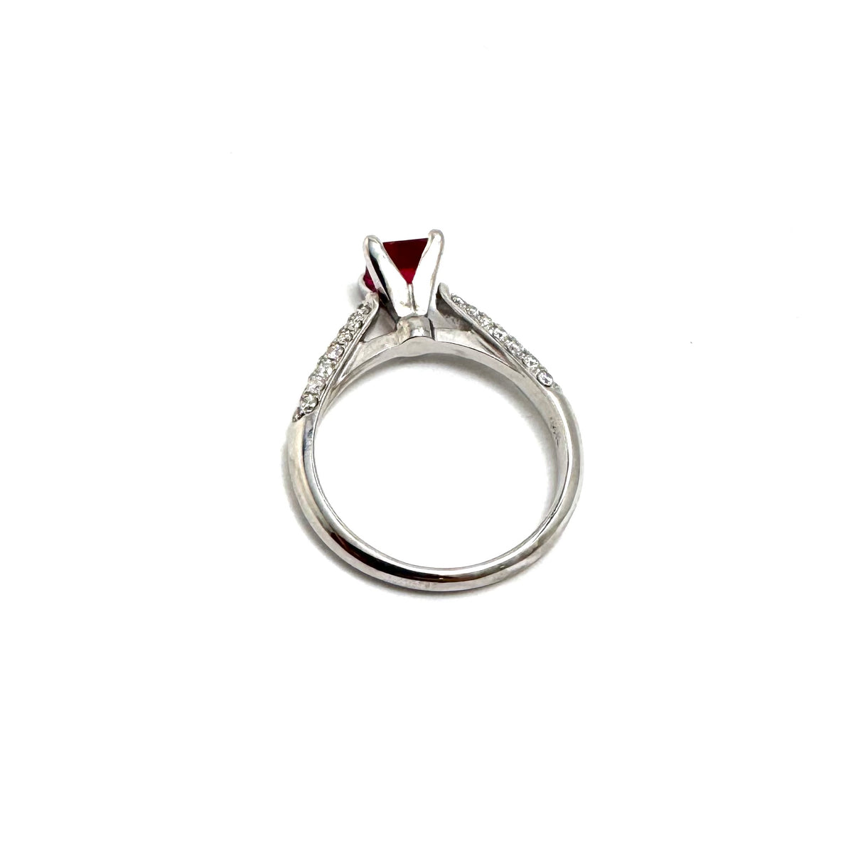 Custom 14K White Gold Lab Ruby & Diamond Ring Size 6