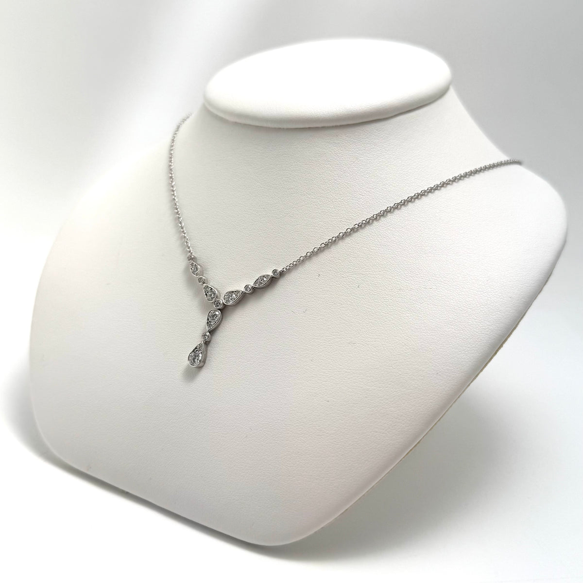 18K White Gold Diamond Bar Necklace 16-Inch