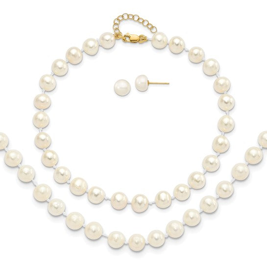 14K Yellow Gold 6-7mm Fresh Water Pearl Necklace, Bracelet & Stud Set
