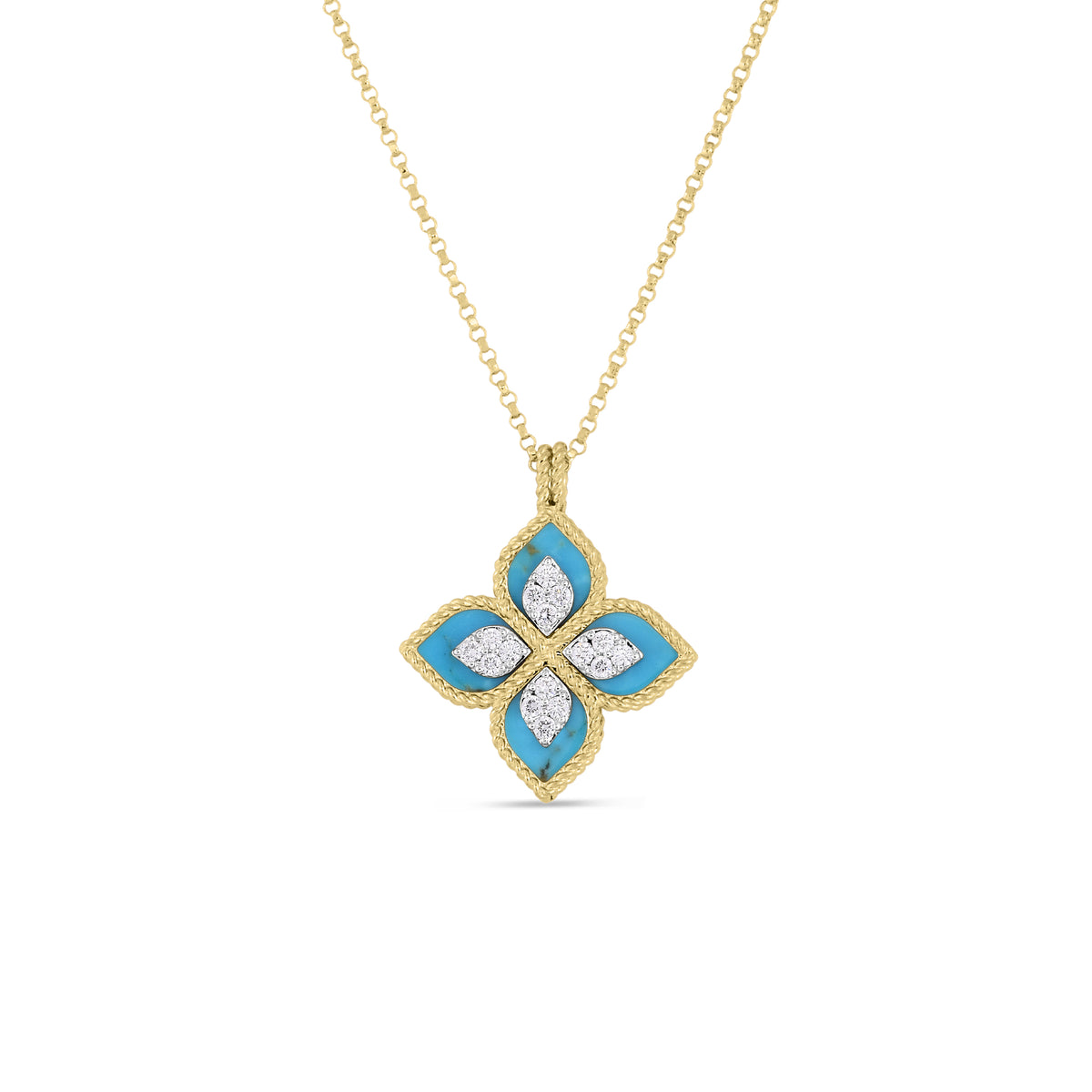 Roberto Coin 18KY Turq 2.89/ 0.15ctw Princess Flower Necklace