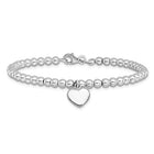Sterling Silver 4mm Beaded Dangle Heart Bracelet