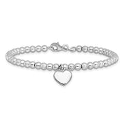 Sterling Silver 4mm Beaded Dangle Heart Bracelet