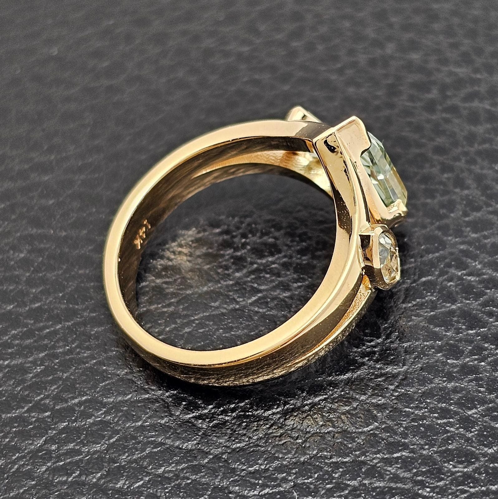 Custom 14K Yellow Gold Shield and Marquise Green Sapphire Ring