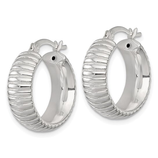 Sterling Silver Grooved Hoop Earrings