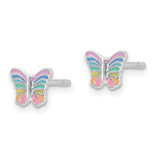 Sterling Silver Rainbow Enamel Butterfly Children's Post Earrings