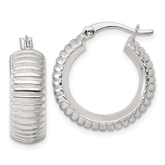 Sterling Silver Grooved Hoop Earrings