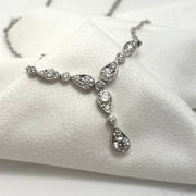 18K White Gold Diamond Bar Necklace 16-Inch