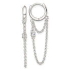 Sterling Silver CZ Dangling Chain Round Hinged Hoop Earrings