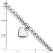 Sterling Silver 4mm Beaded Dangle Heart Bracelet