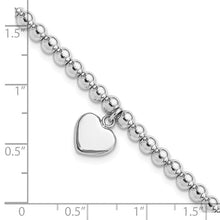 Sterling Silver 4mm Beaded Dangle Heart Bracelet