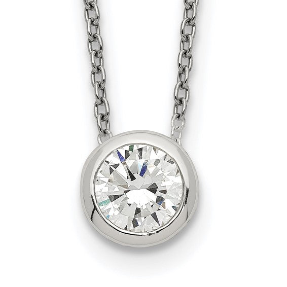 Sterling Silver 8mm CZ Bezel Necklace
