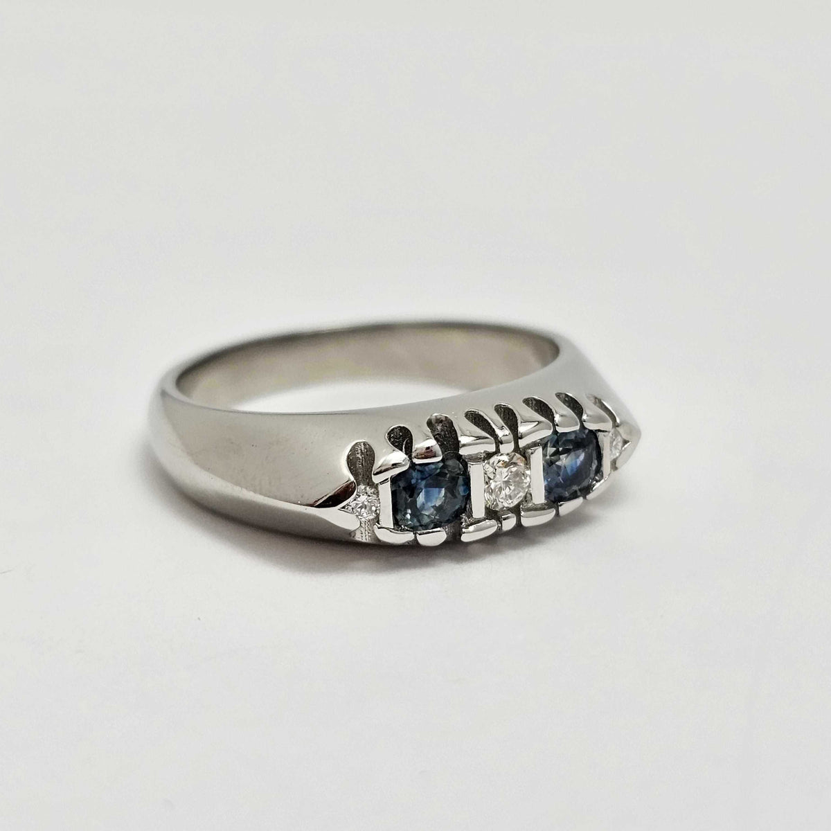 Custom Platinum Three-Stone Diamond and Sapphire Semi-Mount