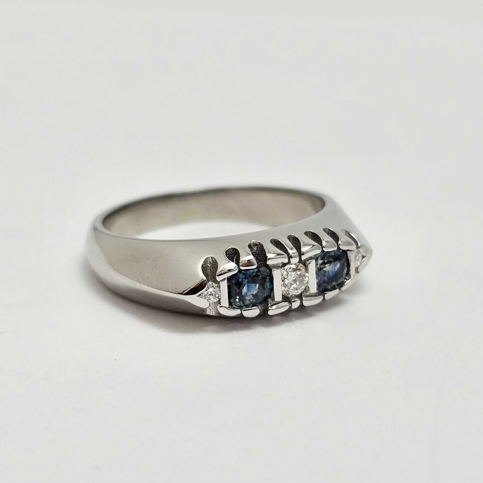 Custom Platinum Three-Stone Diamond and Sapphire Semi-Mount