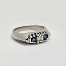 Custom Platinum Three-Stone Diamond and Sapphire Semi-Mount