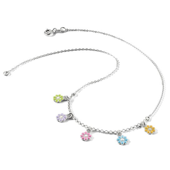 Sterling Silver Enameled Flowers Children's Necklace