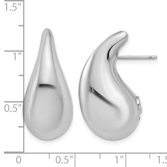 Silver Full Teardrop Post Earrings with Rhodium Plating