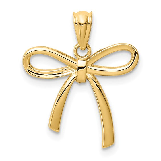 14K Yellow Gold Ribbon Bow Pendant, 20x16mm