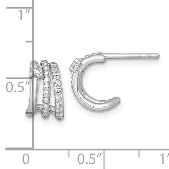 Sterling Silver Beaded CZ C-Hoop Earrings