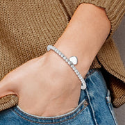 Sterling Silver 4mm Beaded Dangle Heart Bracelet