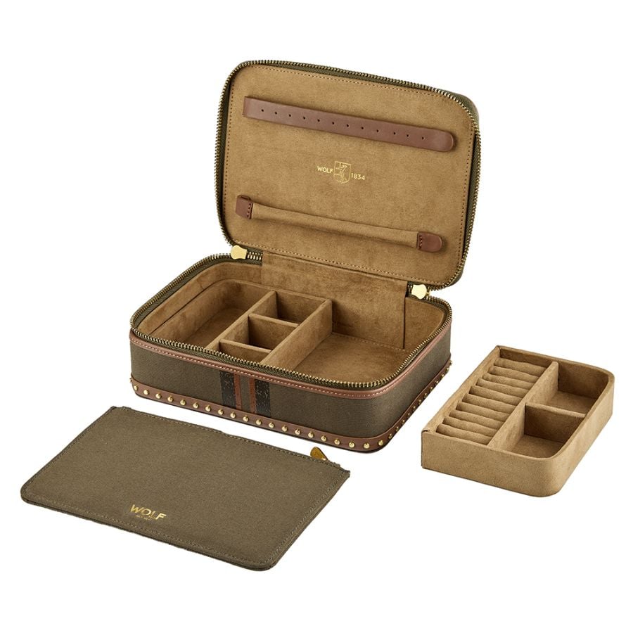 WOLF Ida Travel Zip Jewel Case Khaki