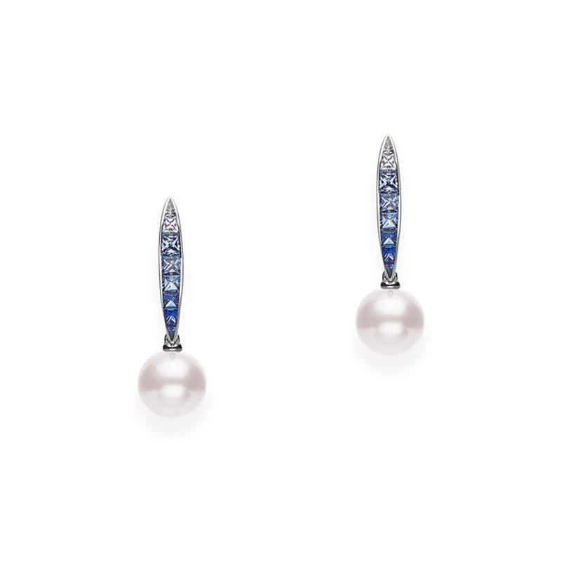 Mikimoto Akoya Cultures Pearl and Sapphire Earrings in White Gold