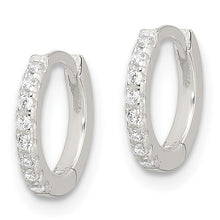 Sterling Silver Polished CZ Hinged Hoop Earrings
