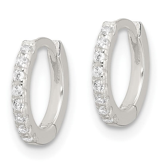 Sterling Silver Polished CZ Hinged Hoop Earrings