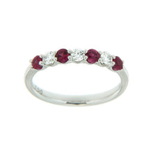 18K White Gold Alternating Ruby & Diamond Ring Size 6.5