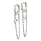 Sterling Silver CZ Dangling Chain Round Hinged Hoop Earrings