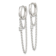 Sterling Silver CZ Dangling Chain Round Hinged Hoop Earrings