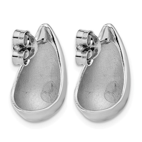 Rhodium Silver Puff Teardrop Stud Earrings