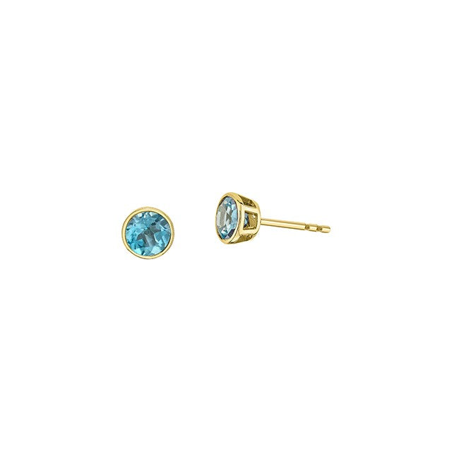 10K Yellow Gold 5mm Blue Topaz Bezel Stud Earrings