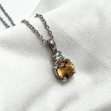 14K White Gold Hessonite Garnet & Diamond Necklace 18-Inch