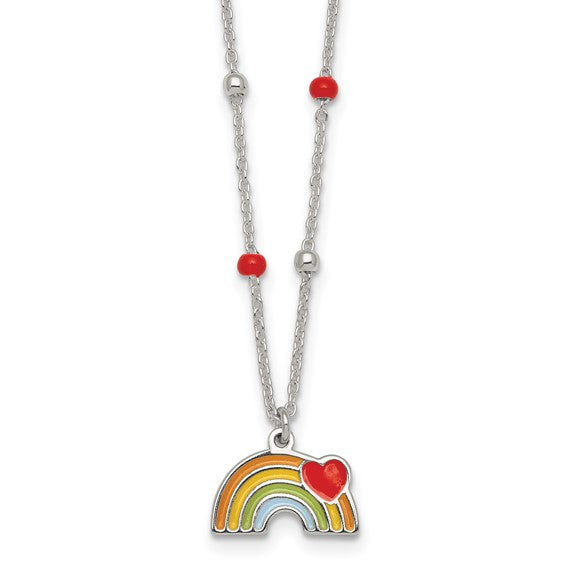 Sterling Silver Heart on Rainbow Childrens Necklace