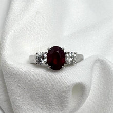 18K White Gold Oval Ruby & Diamond Ring Size 6