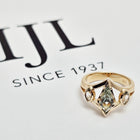 Custom 14K Yellow Gold Shield and Marquise Green Sapphire Ring