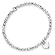 Sterling Silver 4mm Beaded Dangle Heart Bracelet