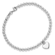 Sterling Silver 4mm Beaded Dangle Heart Bracelet