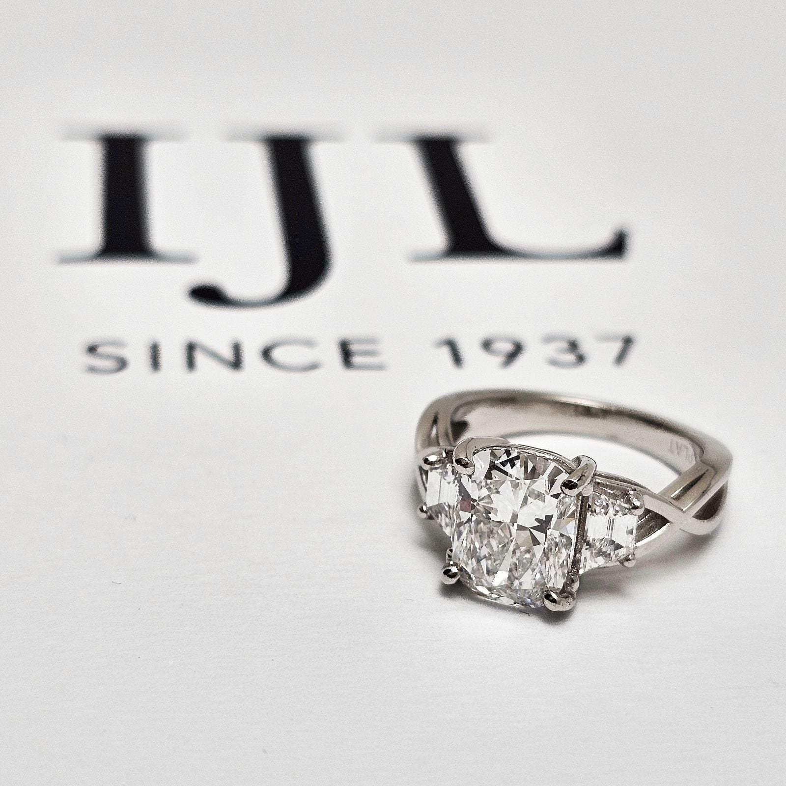 Platinum 2.34ct Cushion Lab-Grown Diamond 3-Stone Ring