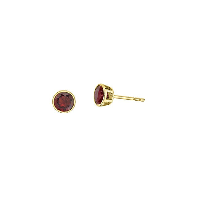10K Yellow Gold 5mm Garnet Bezel Stud Earrings