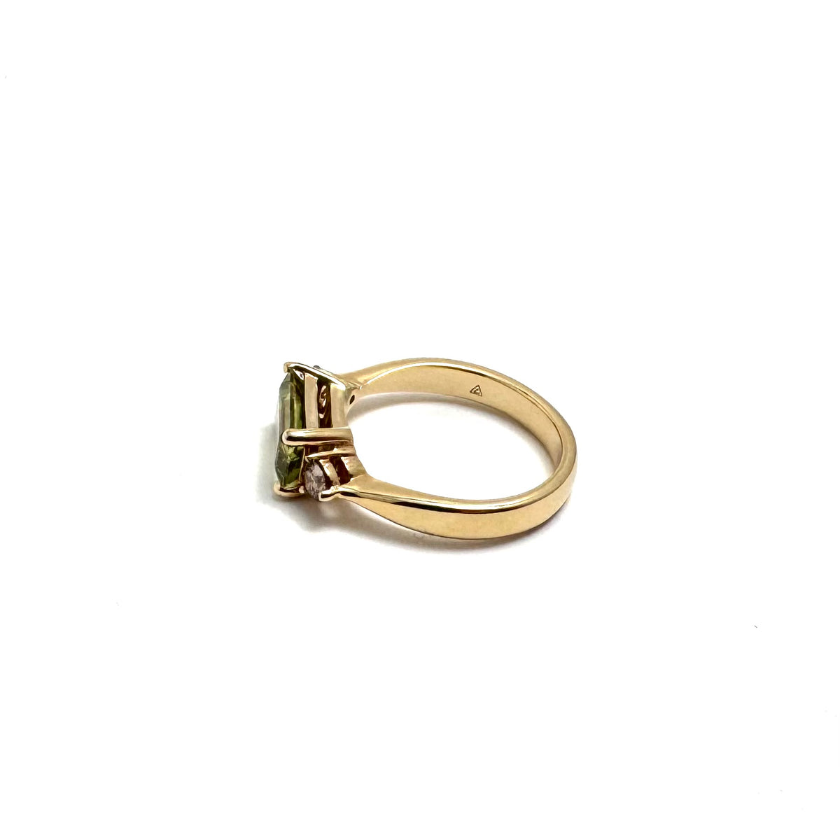 14K Yellow Gold Yellow-Green Sapphire & Brown Diamond Ring Size 6.25