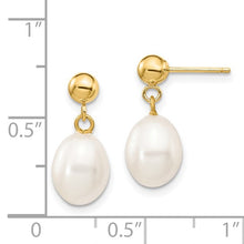 14K Yellow Gold 7-8mm Rice Fresh Water Pearl Dangle Earrings
