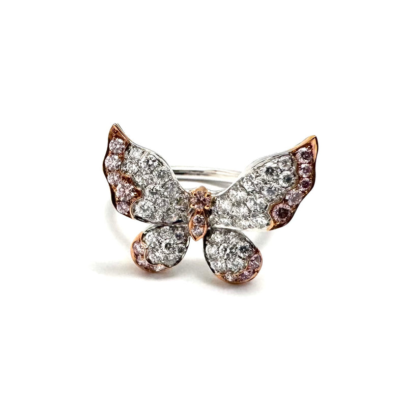 Platinum & 18K Rose Gold Argyle Pink Diamond Butterfly Ring Size 6.25