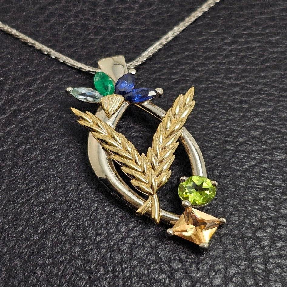 Custom 18K Two-Tone Multi-Gemstone Family Pendant