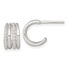 Silver 4Row Bead/Polished 11mm C-Hoop Earrings