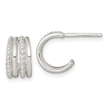 Silver 4Row Bead/Polished 11mm C-Hoop Earrings