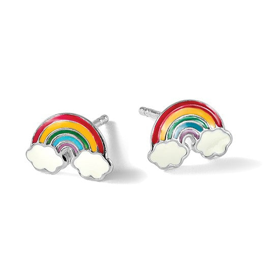 Silver Kids Rainbow Enamel Stud Earrings