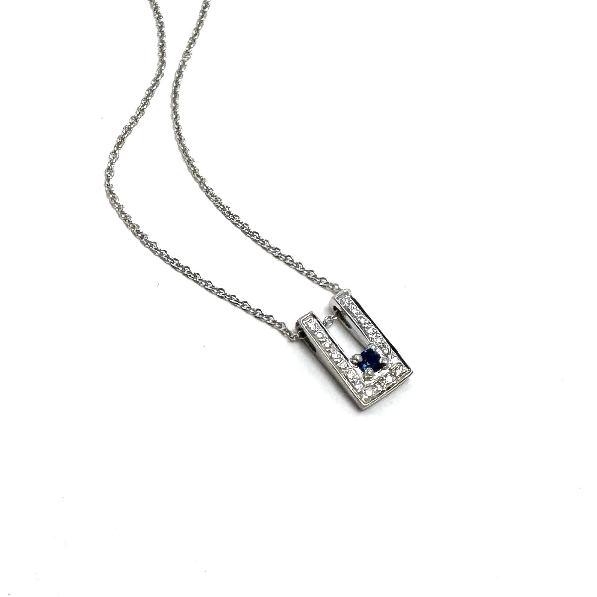 14K White Gold Sapphire & Diamond Necklace 18-Inch