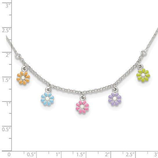Sterling Silver Enameled Flowers Children's Necklace