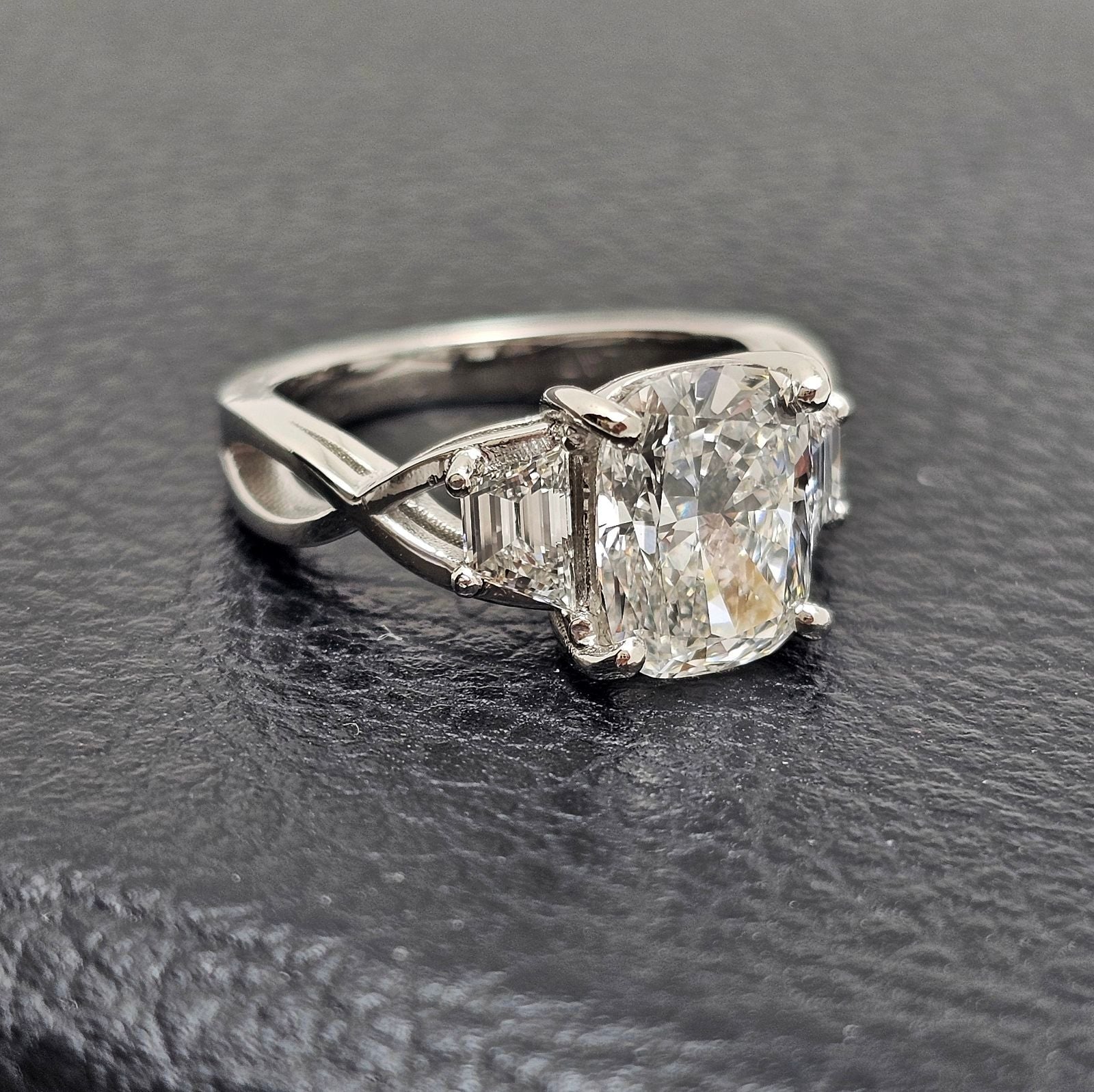 Platinum 2.34ct Cushion Lab-Grown Diamond 3-Stone Ring | IJL Since